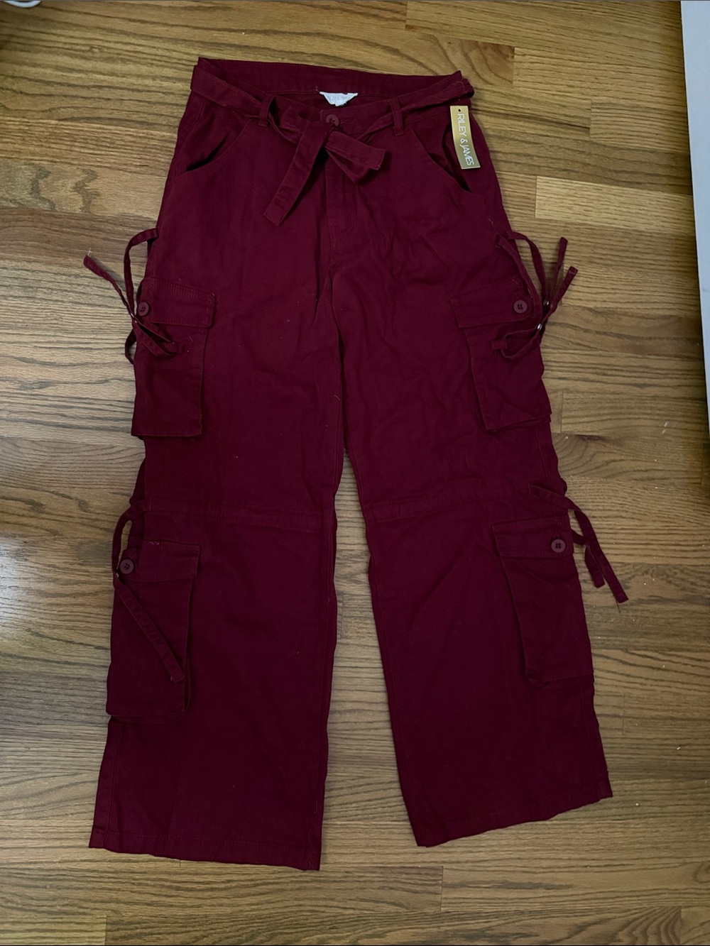 Women's Cargo Tie-Waist Pants - Deep Burgundy